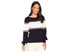 Vince Camuto Specialty Size Petite Long Sleeve Color Blocked Intasia Sweater (rich Black) Women's Sweater
