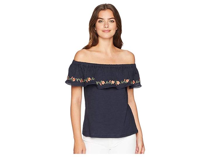 Miss Me Off Shoulder Embroidered Top (navy) Women's Sleeveless