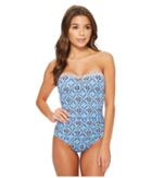 Tommy Bahama Tika Tiles Bandeau One-piece Swimsuit (dark Sanibel Blue) Women's Swimsuits One Piece