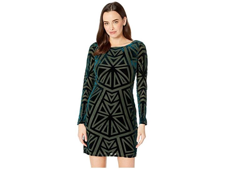 Vince Camuto Burnout Velvet Long Sleeve Tee Dress (dark Green) Women's Dress