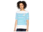 Lauren Ralph Lauren Striped Cotton T-shirt (soft White/vivid Cyan) Women's T Shirt