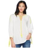 Romeo & Juliet Couture Embroidered Peasant Blouse (white/lime) Women's Blouse