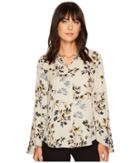 Vince Camuto Flared Sleeve Timeless Bouquet Button Down Blouse (frosted Taupe) Women's Blouse