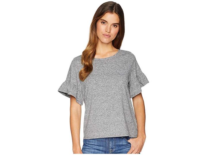 Bb Dakota Ok Space Dye Spandex Ruffle Sleeve Tee (heather Grey) Women's T Shirt