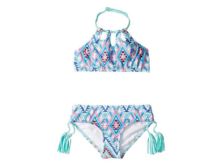 Seafolly Kids Aztec Folk Keyhole Tankini (little Kids/big Kids) (emerald Blue) Girl's Swimwear Sets