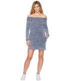 Allen Allen French Terry Long Sleeve Off The Shoulder Dress (lapis) Women's Dress
