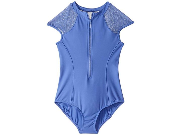 Bloch Kids Daisy Mesh Zip Front Leotard (little Kids/big Kids) (iris) Girl's Jumpsuit & Rompers One Piece