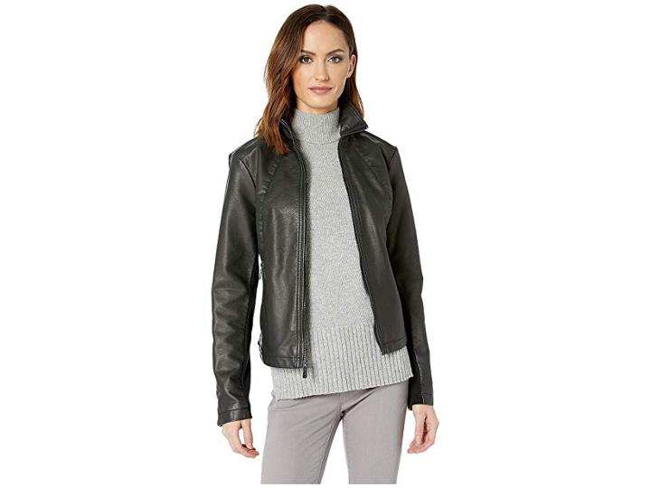 Kenneth Cole New York Zip Front Jacket W/ Knit Inset (black) Women's Coat