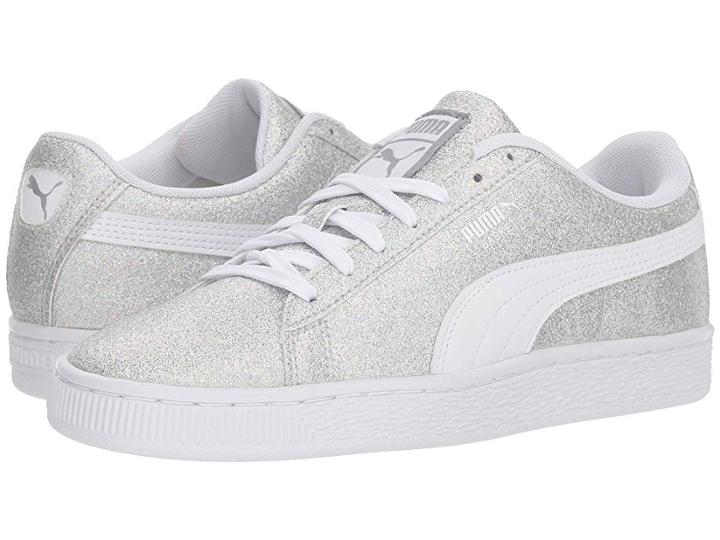 Puma Kids Basket Holiday Multi Glitz Jr (big Kid) (puma Silver/puma White) Girls Shoes