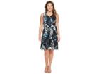 Tahari By Asl Petite Palm Print Georgette Dress (black/coral/blue) Women's Dress