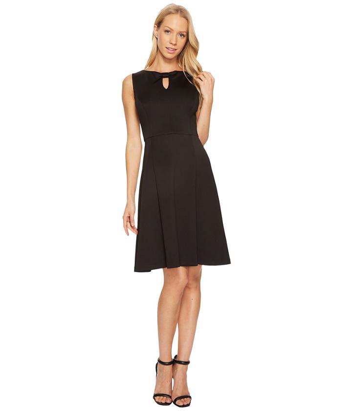 Ellen Tracy A-line Scuba Dress With Keyhole Detail (black) Women's Dress