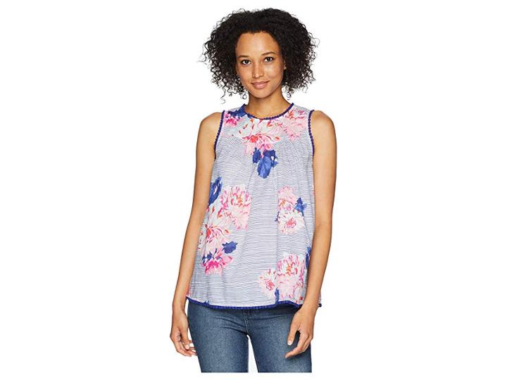 Joules Romella Sleeveless Top With Cotton Trim (white Posy Stripe) Women's Sleeveless