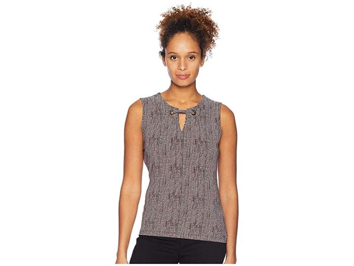 Tommy Hilfiger Printed Grommet Knit Top (scarlet Multi) Women's Clothing