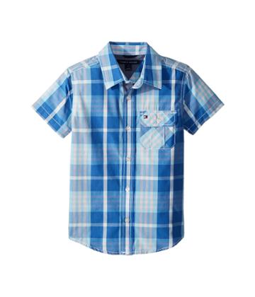 Tommy Hilfiger Kids Short Sleeve Stan Yarn-dye Shirt (toddler/little Kids) (sky Blue) Boy's Clothing