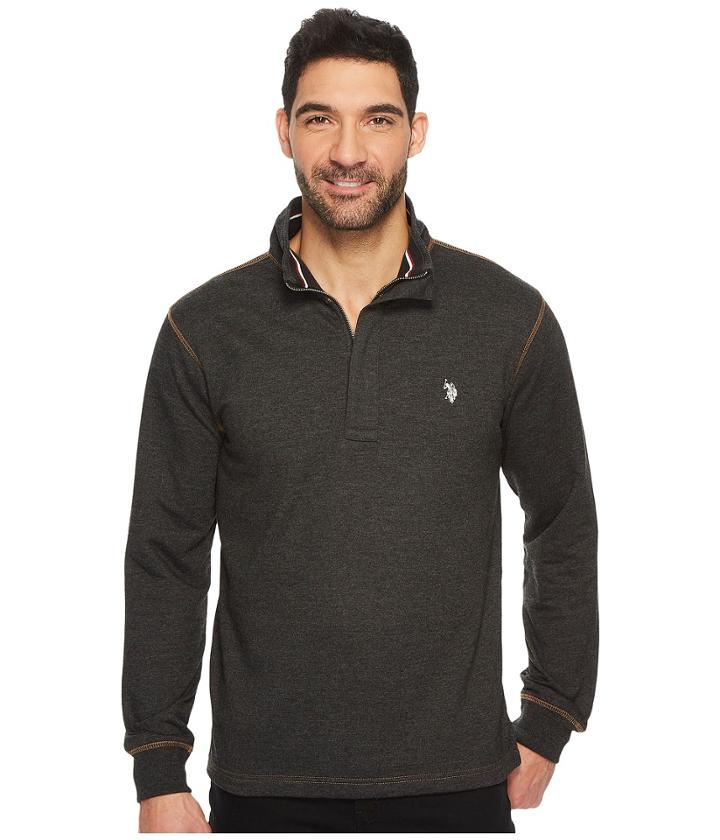 U.s. Polo Assn. Long Sleeve French Terry 1/4 Zip Pullover (black Heather) Men's Clothing