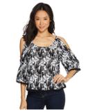 Roper 1384 Floral Print Polyester Chiffon 3/4 Sleeves (black) Women's Long Sleeve Pullover