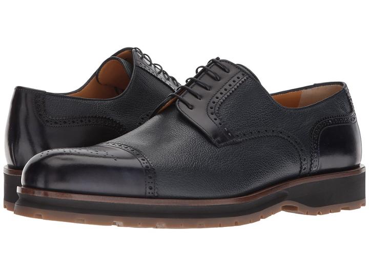 A. Testoni Mixed Media Rubber Sole Cap Toe Derby (navy) Men's Lace Up Cap Toe Shoes