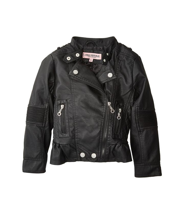 Urban Republic Kids Alice Faux Leather Moto Jacket W/ Ribbed Elbow And Peplum (little Kids/big Kids) (black) Girl's Jacket