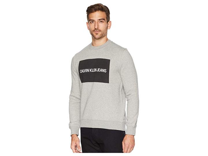 Calvin Klein Jeans Institutional Logo Crew Neck Sweatshirt (medium Charcoal Heather) Men's Sweatshirt