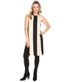 Vince Camuto Sleeveless Deco Bold Stripe Tunic W/ Side Slits (tiramisu) Women's Blouse