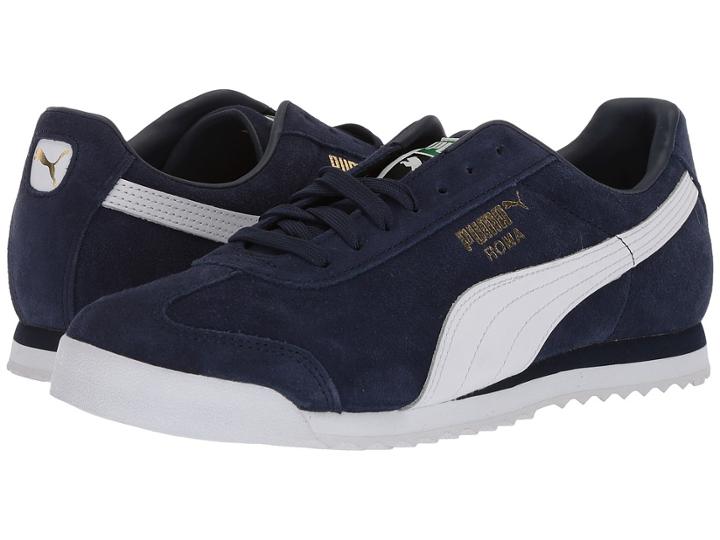 Puma Roma Suede (peacoat/puma White/puma Team Gold/amazon Green) Men's Lace Up Casual Shoes