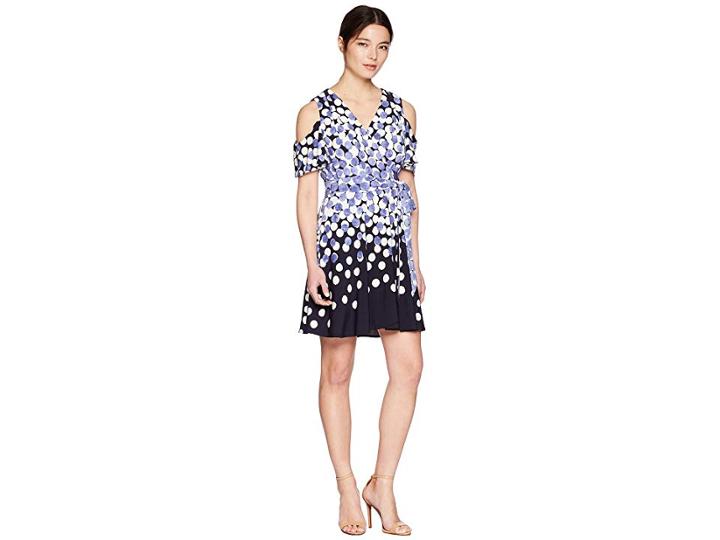 Tahari By Asl Petite Jersey Dot Dress (navy/white/denim) Women's Dress