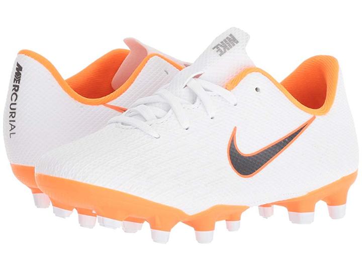 Nike Kids Vapor 12 Academy Mg Soccer (toddler/little Kid) (white/metallic Cool Grey/total Orange) Kids Shoes
