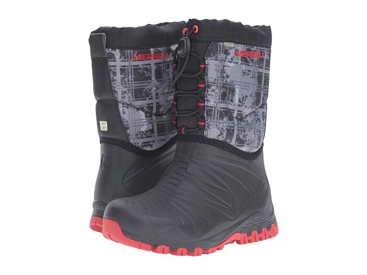 Merrell Kids Snow Quest Lite Waterproof (little Kid) (black/red/print Wpf Synthetic) Boys Shoes