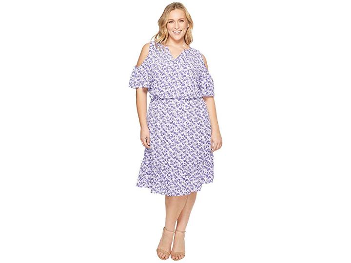 Michael Michael Kors Plus Size Cold Shoulder Flounce Dress (amethyst/light Quartz Multi) Women's Dress
