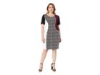 Taylor Plus Size Short Sleeve Mixed Print Shift Dress (ivory/black/purple) Women's Dress