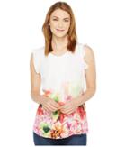 Cece Floral Tropics Ruffle Sleeve Pintuck Blouse (azalea Bloom) Women's Blouse