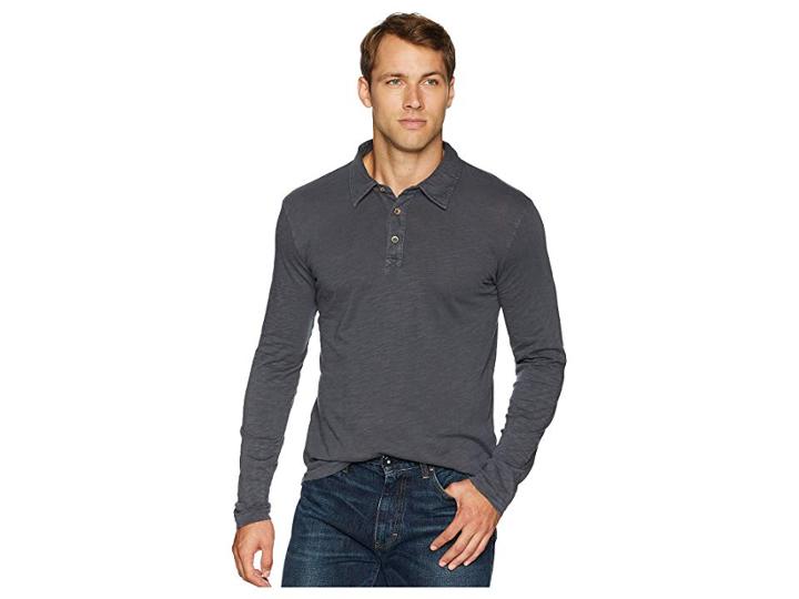 Mod-o-doc Salt Point Long Sleeve Slub Jersey Polo (irongate) Men's Long Sleeve Pullover