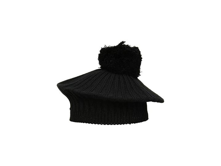 Michael Michael Kors Rib Beret W/ Pom (black/silver) Berets