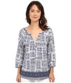 Dylan By True Grit Mosaic Blouse With Embroidery Border (indigo) Women's Blouse