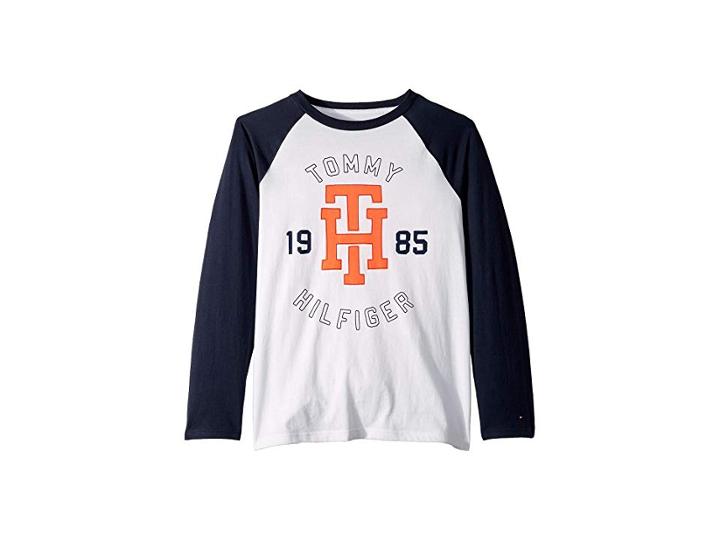 Tommy Hilfiger Kids Julius Long Sleeve Crew Neck Shirt (big Kids) (white) Boy's Clothing