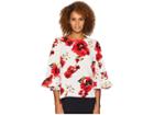 Bobeau Printed Flounce Sleeve Blouse (white/red Poppy Print) Women's Blouse