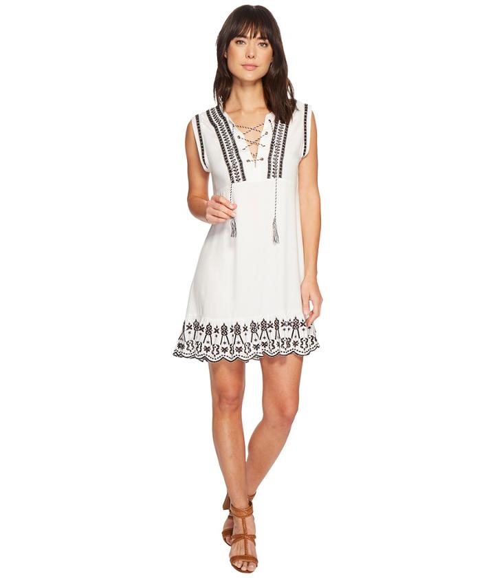 Bb Dakota Paige Embroidered Lace-up Dress (ivory) Women's Dress