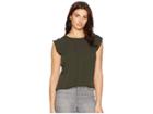 Tahari By Asl Pleat Front Flutter Sleeve Blouse (olive Green) Women's Blouse