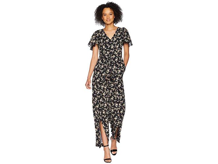 Tahari By Asl Split Leg Floral Tie Front Jumpsuit (black/blush/vine) Women's Jumpsuit & Rompers One Piece