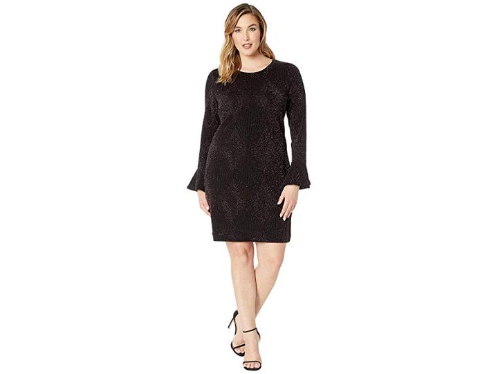 Michael Michael Kors Plus Size Bodycon Flounce Sleeve Dress (black/cordovan) Women's Dress