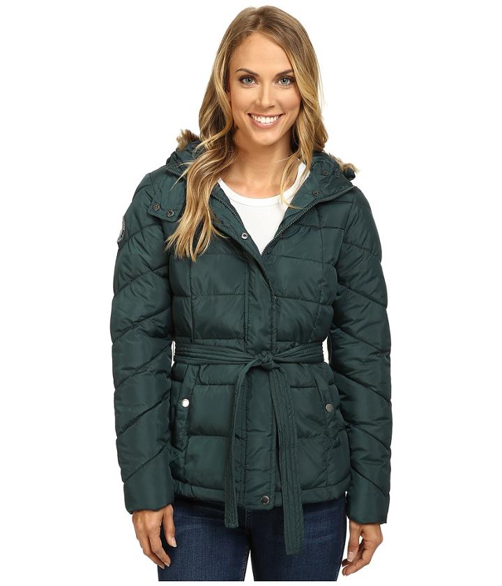 U.s. Polo Assn. Long Belted Puffer Jacket (deep Teal) Women's Coat