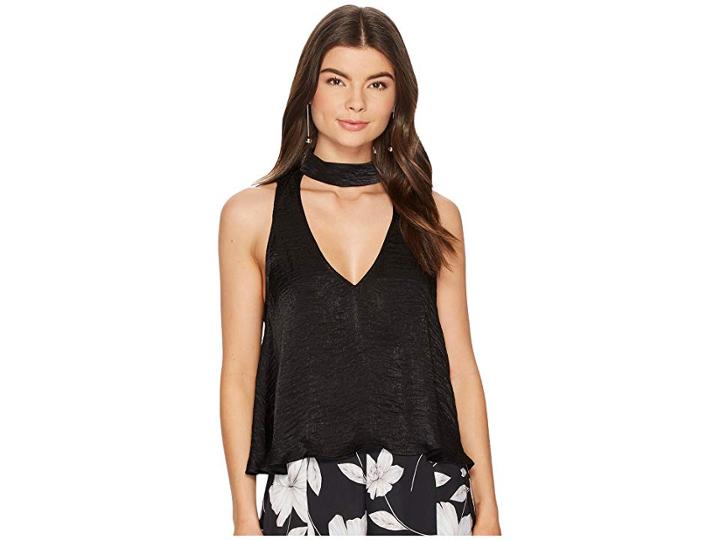 Show Me Your Mumu Casey Collar Top (black Silky Satin) Women's Clothing
