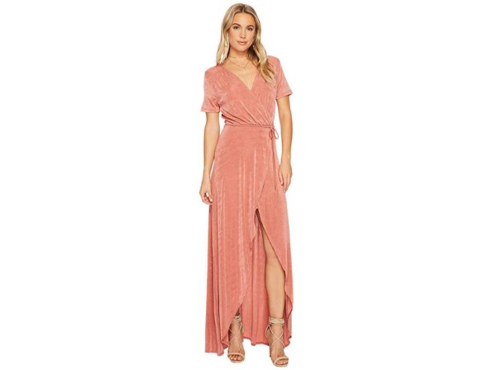 J.o.a. Tie Waist High-low Wrap Dress (dusty Pink) Women's Dress