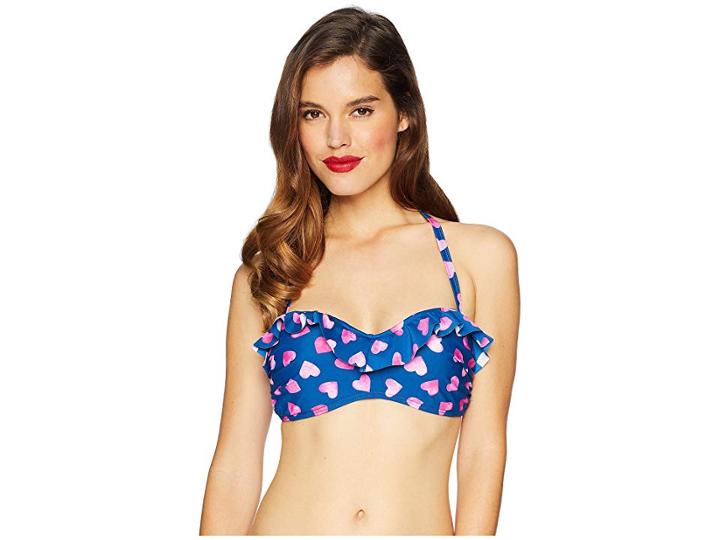 Unique Vintage Mrs. Davis Halter Swim Top (navy/pink Heart) Women's Swimwear