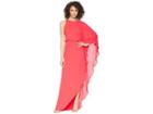 Halston Heritage Flowy One Sleeve Round Neck Gown W/ Back Cowl (rose Red) Women's Dress