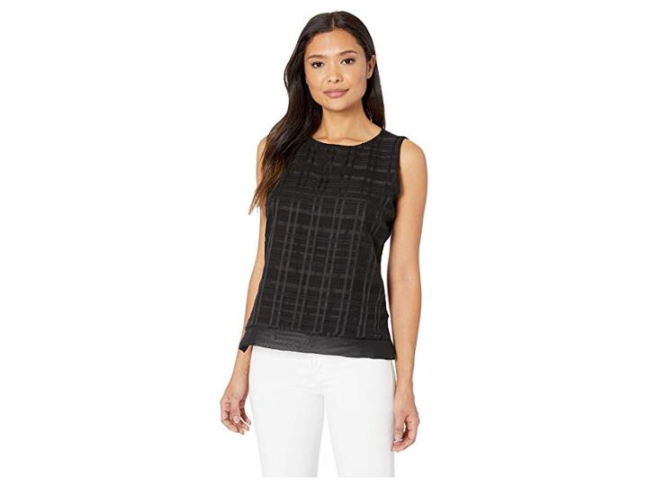 Calvin Klein Sleeveless Checked Top (black) Women's Sleeveless