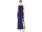 Marina Sleeveless Jersey Gown With Contrast Cascade Side Slit (navy/pink) Women's Clothing