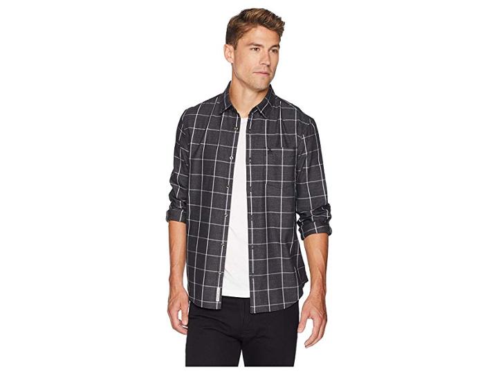 Original Penguin Long Sleeve Jasper Windowpane Shirt (true Black) Men's Clothing