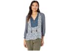 Lucky Brand Border Print Peasant Top (blue Multi) Women's Long Sleeve Pullover