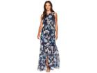 Vince Camuto Printed Chiffon Maxi With Ruffle Bodice With Split Flounce (navy Multi) Women's Dress